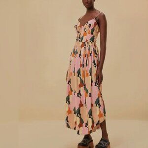 FARM Rio The Kiss Pleated Linen Blend Tiered Dress